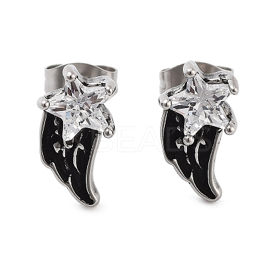 Star Wing 316 Surgical Stainless Steel Pave Clear Cubic Zirconia Stud Earrings for Women Men EJEW-Z050-01A-AS-1
