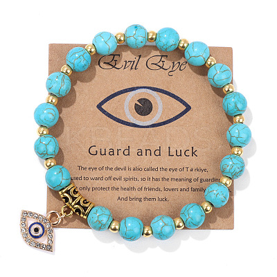 Synthetic Turquoise Round Beads Stretch Bracelets FS-WG18FCB-06-1