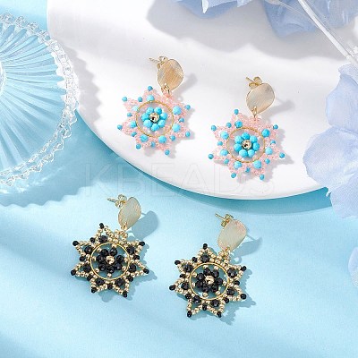 Handmade Glass Seed Beads Flower Dangle Stud Earrings EJEW-MZ00570-1