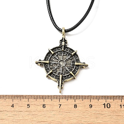 Alloy Viking Compass Pendant Necklaces NJEW-H064-01AB-1