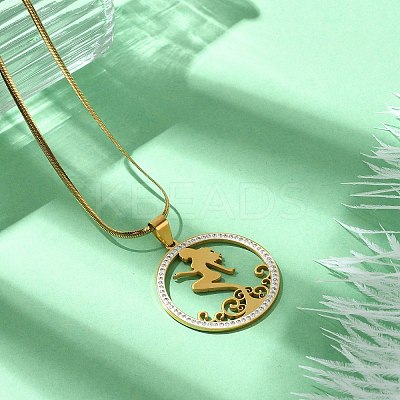201 Stainless Steel Crystal Rhinestone Ring with Mermaid Pendant Necklaces for Women NJEW-P327-02G-1