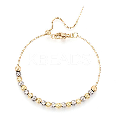 Adjustable Brass Beaded Slider Bracelets for Women BJEW-T022-17G-1