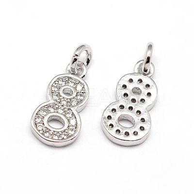 Real Platinum Plated Tone Brass Micro Pave Cubic Zirconia Number Charms ZIRC-E011-08-1