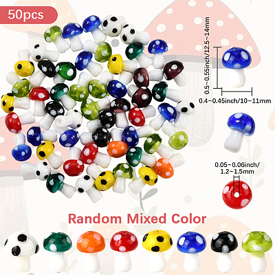 50Pcs Mushroom Handmade Lampwork Beads Strands LAMP-LT0001-06A-1