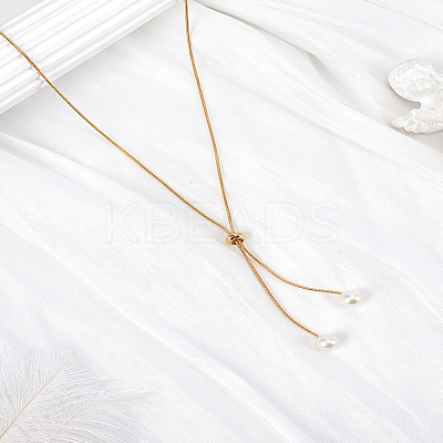 1Pc 1MM Brass Round Snake Chain Slider Lariat Necklaces NJEW-LP0009-12G-1