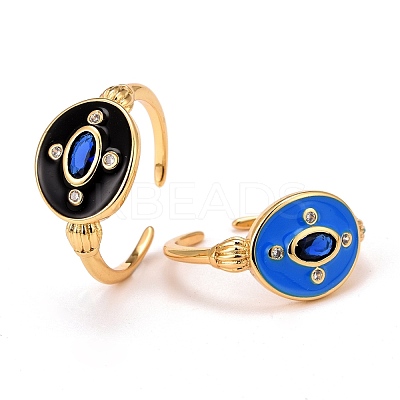 Real 18K Gold Plated Brass Cubic Zirconia Cuff Ring RJEW-C014-02-1