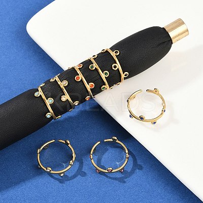 304 Stainless Steel Rhinetsone Open Cuff Rings for Women RJEW-K301-07G-1