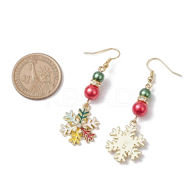 Christmas Snowflake Alloy Enamel Dangle Earrings EJEW-TA00697-1