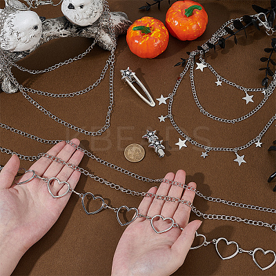 5Pcs 5 Styles Punk Alloy Waist Chains & Iron Iron Curb Link Trouser Chains Sets SJEW-AR0001-03-1
