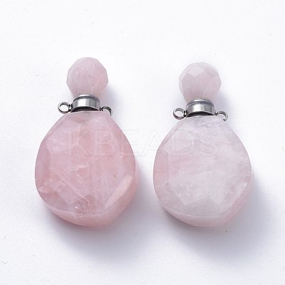Faceted Natural Rose Quartz Openable Perfume Bottle Pendants G-E564-08B-P-1