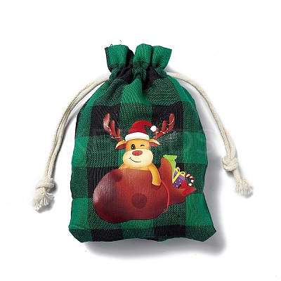 Christmas Theme Rectangle Jute Bags with Jute Cord ABAG-E006-01F-1