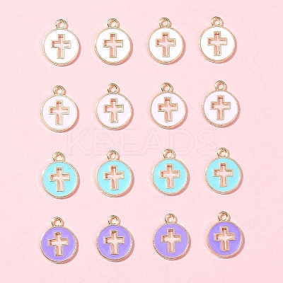 16Pcs 4 Colors Light Gold Plated Alloy Enamel Pendants ENAM-FS0001-85-1