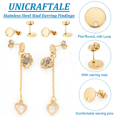 PVD Vacuum Plating 304 Stainless Steel Stud Earring Findings STAS-UN0016-05A-G-1