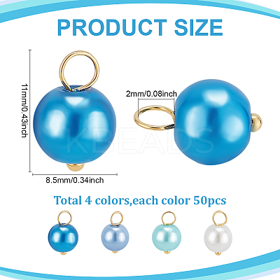 200Pcs 4 Style Pearlized Glass Pearl Pendants PALLOY-PHE00003-1