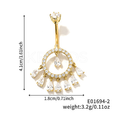 Brass Full Crystal Rhinestone Shiny Hollow Ring Tassel Curved Barbell Belly Button Rings CT4144-2-1