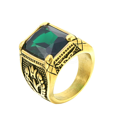 316L Stainless Steel & Cubic Zirconia Men's Vintage Carved Finger Rings FS-WG82D33-38-1