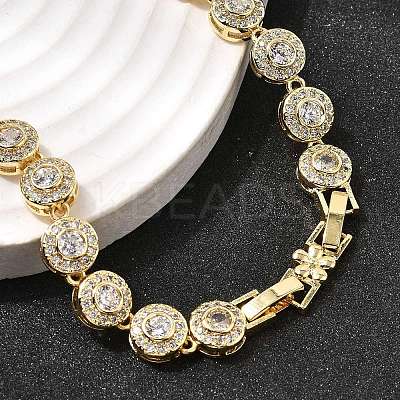 Brass Micro Pave Clear Cubic Zirconia Flat Round Link Chain Necklaces for Women NJEW-B157-18G-1