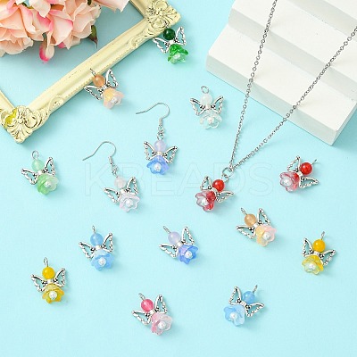 60Pcs 10 Colors Gradient Color Glass Pendants PALLOY-CJ00061-1