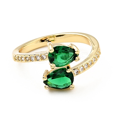 Green Cubic Zirconia Teardrop Open Cuff Ring KK-D080-02G-1