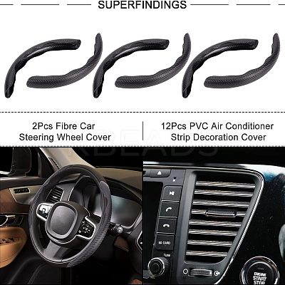 2Pcs Fibre Car Steering Wheel Cover and 12Pcs PVC Air Conditioner Strip Decoration Cover AJEW-FH0002-40-1