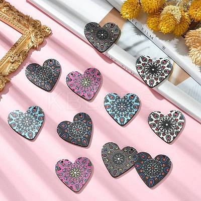 30Pcs 5 Colors Printed Natural Basswood Pendants WOOD-CJ0001-85-1