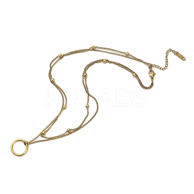 304 Stainless Steel Double Layer Ring Pendant Necklaces for Women Men LS-NJEW-Q028-03G-1