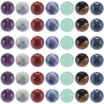2 Strands Chakra Theme Natural Red Rainbow Jasper & Yellow Aventurine & Tiger Eye & Green Aventurine & Blue Spot Stone & Lapis Lazuli & Amethyst Beads Strands G-SP0001-23-1