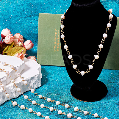 1 Strand Handmade Cultured Freshwater Pearl Beaded Chains AJEW-TA0001-93-1