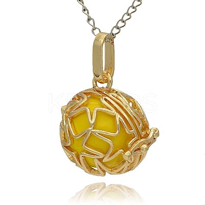 Golden Tone Brass Hollow Round Cage Pendants KK-J231-05G-1