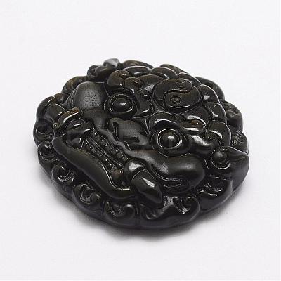 Feng Shui Natural Golden Sheen Obsidian Carven Pendants G-A169-036-1