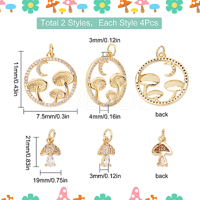8Pcs 2 Style Autumn Theme Brass Micro Pave Clear Cubic Zirconia Pendants ZIRC-SC0001-26-1
