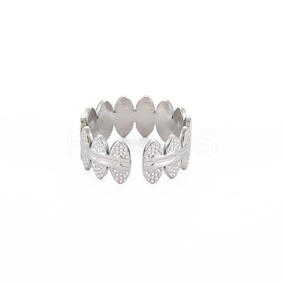 Non-Tarnish 304 Stainless Steel Oval Wrap Open Cuff Ring for Women RJEW-S405-153P-1