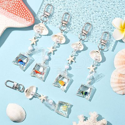 ABS Plastic Imitation Pearl & Acrylic & Synthetic Turquoise & Shell Pendant Decorations KEYC-FS00038-04-1