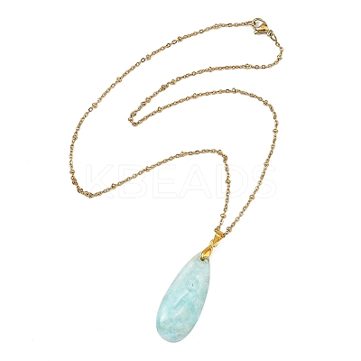 2Pcs 2 Styles Natural Hemimorphite Teardrop Pendant Necklaces NJEW-JN06312-02-1