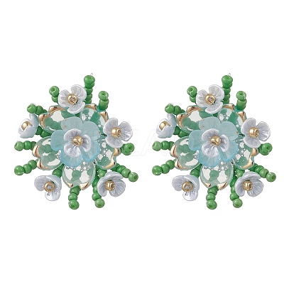 Flower Handmade Glass Seed Beads Stud Earrings EJEW-MZ00656-1