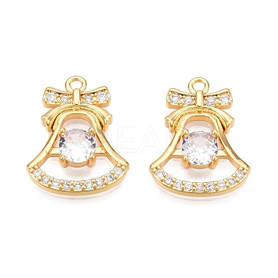 Christmas Theme Brass Pave Clear Cubic Zirconia Charms KK-T073-02G-1