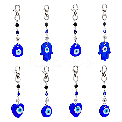 8Pcs 4 Style Handmade Lampwork Evil Eye Pendant Decoration HJEW-DC0001-02-1