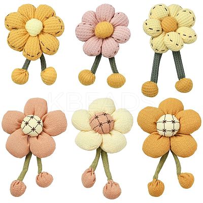 1 Sets 6Pcs 6 Styles Flower Fabric Brooches Mixed Colors ST-CJ0038-001-1