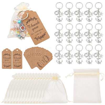 16Pcs Anchor & Helm & Life Buoy Nautical Theme Tibetan Style Alloy Pendant Keychain KEYC-BC0001-14-1