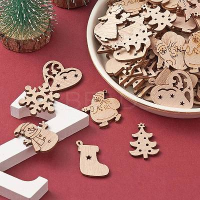 100Pcs Christmas Unfinished Wooden Ornaments WOCR-CJ0001-02-1