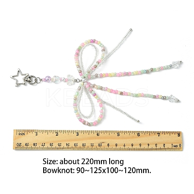 Bowknot Glass Seed & Acrylic Pendant Decoration HJEW-FZ00037-1