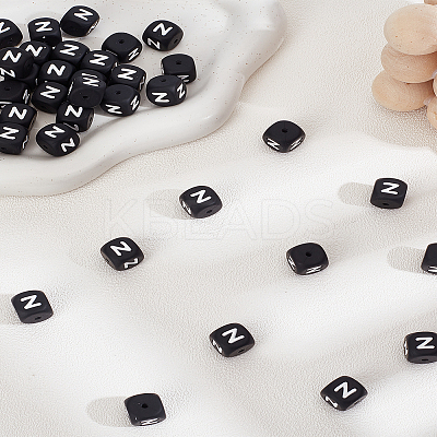 36Pcs Cube with Letter Food Grade Eco-Friendly Silicone Beads SIL-LP0001-07B-1