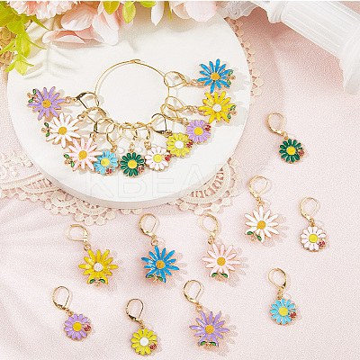 20Pcs 10 Styles Flower Alloy Enamel Pendant Locking Stitch Markers HJEW-SC00173-1