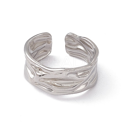 Non-Tarnish 304 Stainless Steel Twist Wave Open Cuff Ring for Women X-RJEW-C045-22P-1