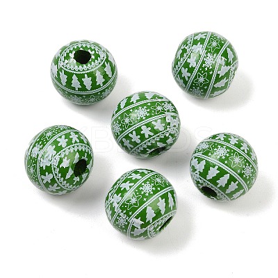 Christmas Printed Schima Wood European Beads WOOD-I015-01E-1