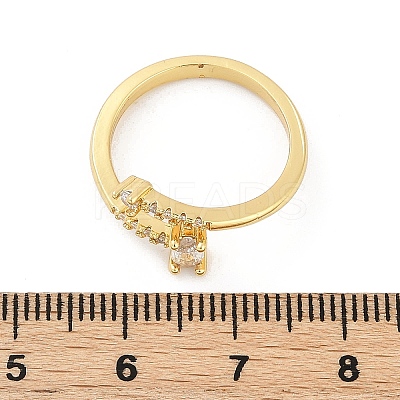 Oval Brass Micro Pave Clear Cubic Zirconia Open Cuff Rings for Women RJEW-G343-24G-1