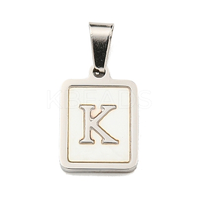 304 Stainless Steel Pave Natural White Shell Pendants STAS-S130-03P-K-1