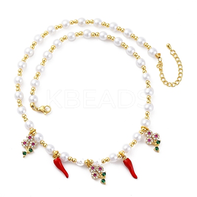 Brass Micro Pave Clear Cubic Zirconia Beaded Necklaces NJEW-Z059-06G-01-1