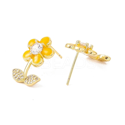 Enamel Flower of Life Stud Earrings with Clear Cubic Zirconia EJEW-I266-12G-05-1