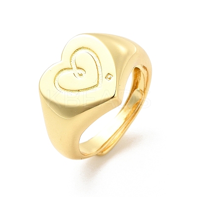 Rack Plating Brass Heart Singet Adjustable Ring for Women RJEW-E064-02G-1